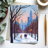 Boston Common Winter Watercolor Schilderij Briefkaart
