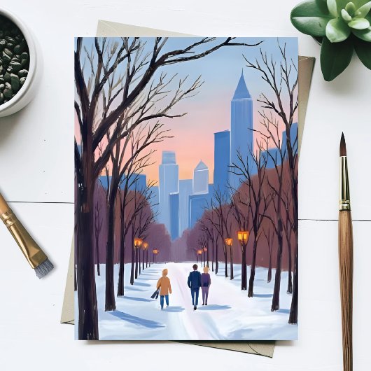 Boston Common Winter Watercolor Schilderij Briefkaart