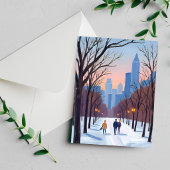 Boston Common Winter Watercolor Schilderij Briefkaart