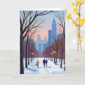 Boston Common Winter Watercolor Schilderij Kaart (Gele Bloem)