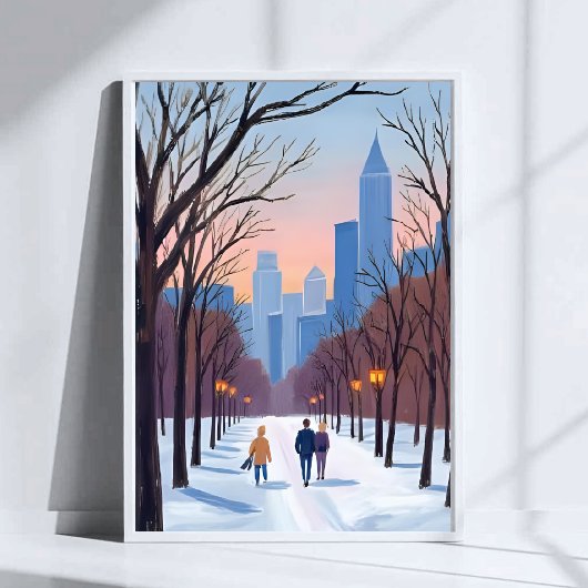 Boston Common Winter Watercolor Schilderij Poster