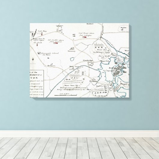 BOSTON-CONCORD MAP, 1775 CANVAS AFDRUK (Insitu (Houten vloer))