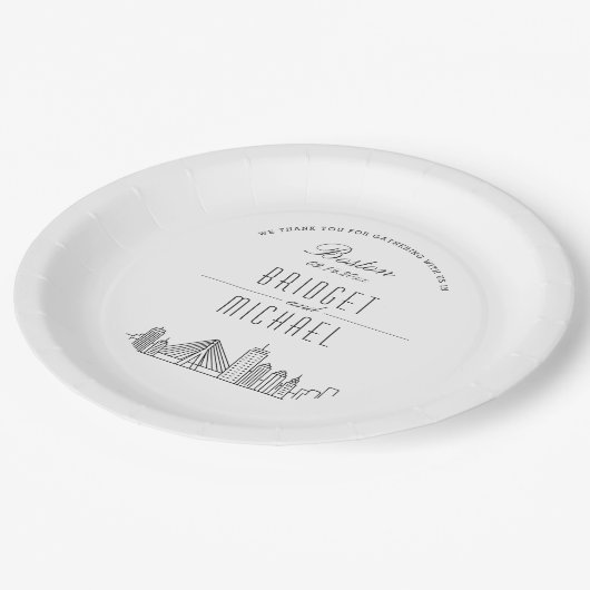 Boston Deco Skyline | huwelijksvoltrekking Papieren Bordje (Gekanteld)