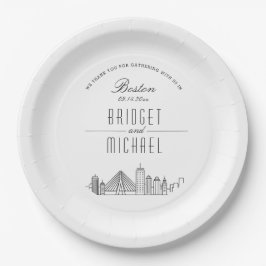 Boston Deco Skyline | huwelijksvoltrekking Papieren Bordje
