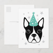 Boston dooder met feestelijke pet Happy Birthday-k Uitnodiging Briefkaart (Voorkant / Achterkant)