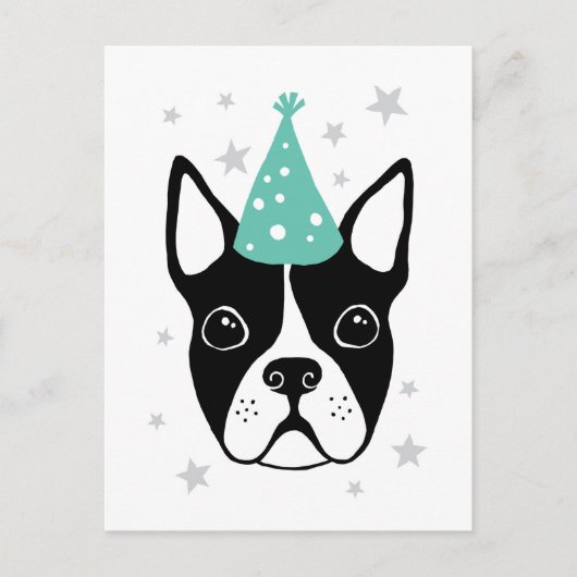 Boston dooder met feestelijke pet Happy Birthday-k Uitnodiging Briefkaart (Voorkant)