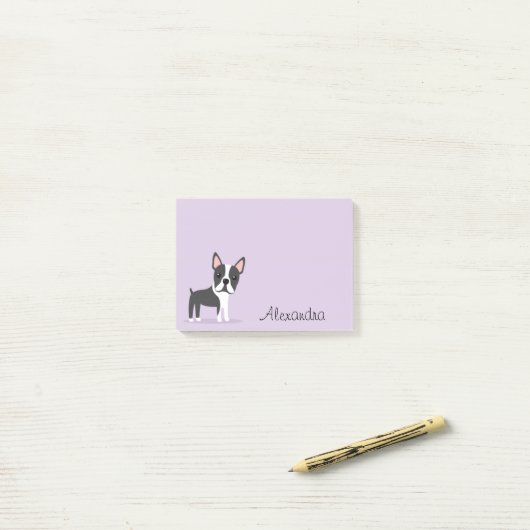 Boston dooder met gepersonaliseerde naam paars post-it® notes (Op bureau)