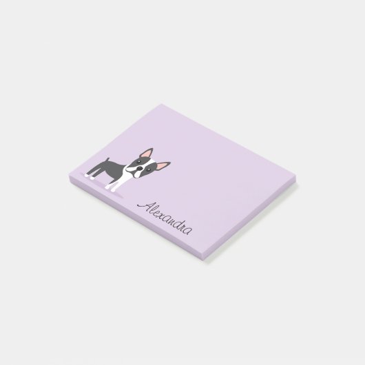 Boston dooder met gepersonaliseerde naam paars post-it® notes (Schuin)