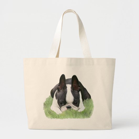 Boston doodspuppy rust grote tote bag (Voorkant)