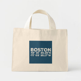 Boston en Coördinaten in een Gedistresseerde Lette Mini Tote Bag