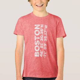Boston en Coördinaten in een Vervallen Lettertype Tri-Blend Shirt