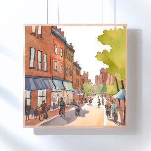 Boston Fietstocht   North End Watercolor MA Poster