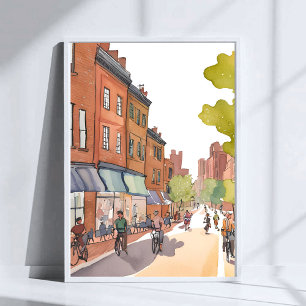 Boston fietstocht   North End Watercolor MA Poster