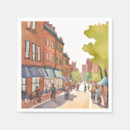 Boston Fietstocht | North End Watercolor MA Servet