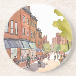 Boston Fietstocht | North End Watercolor MA Zandsteen Onderzetter