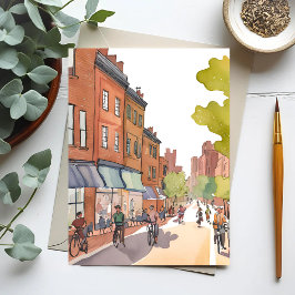 Boston Fietstocht | North End Waterverf MA Briefkaart