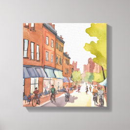 Boston Fietstocht | North End Waterverf MA Canvas Afdruk