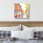 Boston Fietstocht | North End Waterverf MA Canvas Afdruk (Insitu (Slaapkamer))