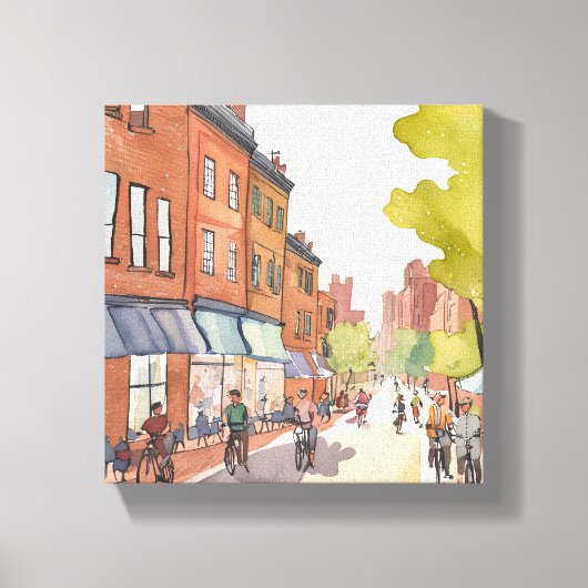 Boston Fietstocht | North End Waterverf MA Canvas Afdruk (Voorkant)