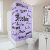 Boston Fonts op Lavender Douchegordijn (In situ)