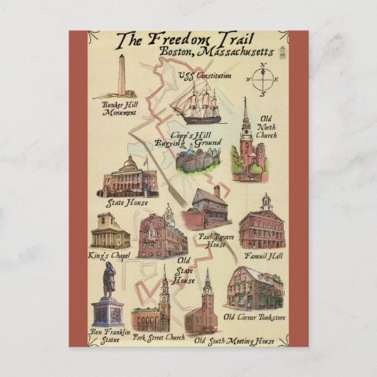 Boston Freedom Trail Postcard Briefkaart (Voorkant)