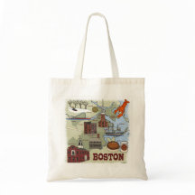 Boston Geïllustreerde kaart Canvas tas