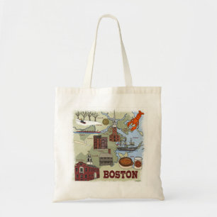 Boston Geïllustreerde kaart Canvas tas