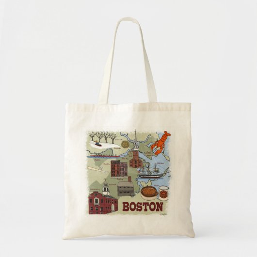 Boston Geïllustreerde kaart Canvas tas (Voorkant)