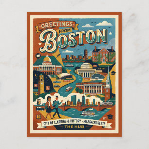 Boston Groeten Retro jaren 60 Briefkaart