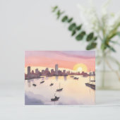 Boston Harbor | Aquarel Stad Massachusetts Kaart (Staand voorkant)