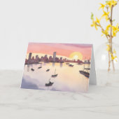 Boston Harbor | Aquarel Stad Massachusetts Kaart (Gele Bloem)