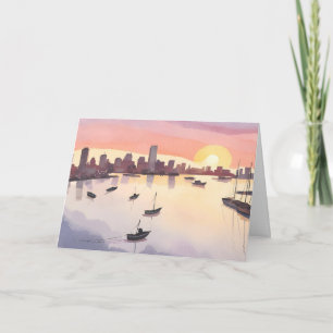 Boston Harbor Aquarel Stad Massachusetts Kaart