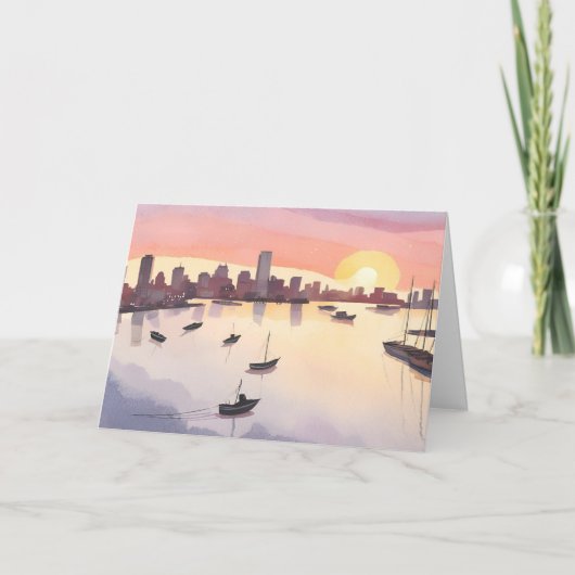 Boston Harbor | Aquarel Stad Massachusetts Kaart (Voorkant)
