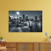 Boston Harbor B&W Nachtcanvas Canvas Afdruk (Insitu (Woonkamer))