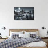 Boston Harbor B&W Nachtcanvas Canvas Afdruk (Insitu (Slaapkamer))