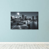 Boston Harbor B&W Nachtcanvas Canvas Afdruk (Insitu (Houten vloer))