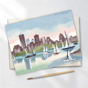Boston Harbor   Boston Massachusetts Aquarel Briefkaart