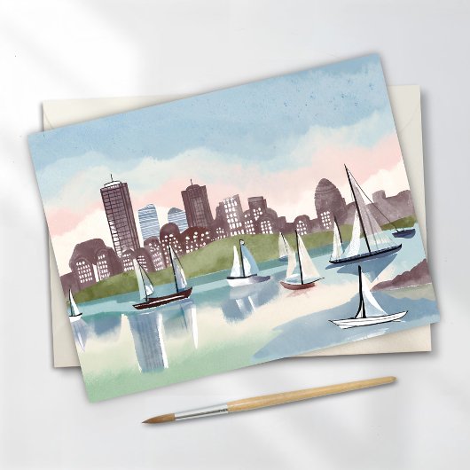 Boston Harbor | Boston Massachusetts Aquarel Briefkaart