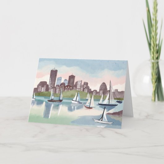 Boston Harbor | Boston Massachusetts Aquarel Kaart (Voorkant)