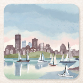 Boston Harbor | Boston Massachusetts Aquarel Kartonnen Onderzetters