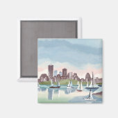 Boston Harbor | Boston Massachusetts Aquarel Magneet (Voorkant / Achterkant)