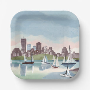 Boston Harbor Boston Massachusetts Aquarel Papieren Bordje