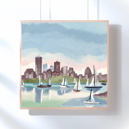 Boston Harbor | Boston Massachusetts Aquarel Perfect Poster