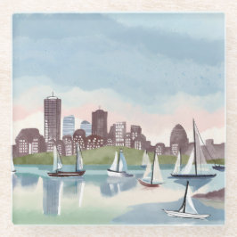Boston Harbor | Boston Massachusetts Watercolor Glazen Onderzetter