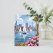 Boston Harbor Lente | Boot Baai Stadssilhouet Briefkaart (Staand voorkant)