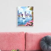 Boston Harbor Lente | Boot Baai Stadssilhouet Canvas Afdruk (Insitu (Woonkamer))