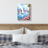Boston Harbor Lente | Boot Baai Stadssilhouet Canvas Afdruk (Insitu (Slaapkamer))
