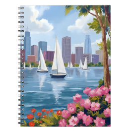 Boston Harbor Lente | Boot Baai Stadssilhouet Notitieboek