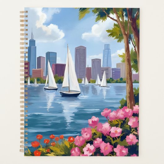 Boston Harbor Lente | Boot Baai Stadssilhouet Planner (Voorkant)