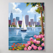 Boston Harbor Lente | Boot Baai Stadssilhouet Poster (Voorkant)